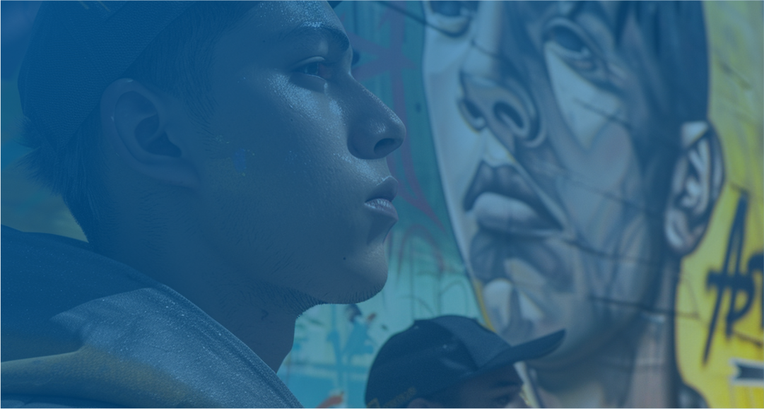 Arte institucional sobre o Dia Internacional Contra o Abuso e Tráfico Ilícito de Drogas, com imagem de jovem em ambiente urbano e mensagem de conscientização sobre dependência química.